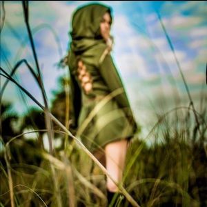 Tied-Back Olive Green Hooded Dress🧚🏻